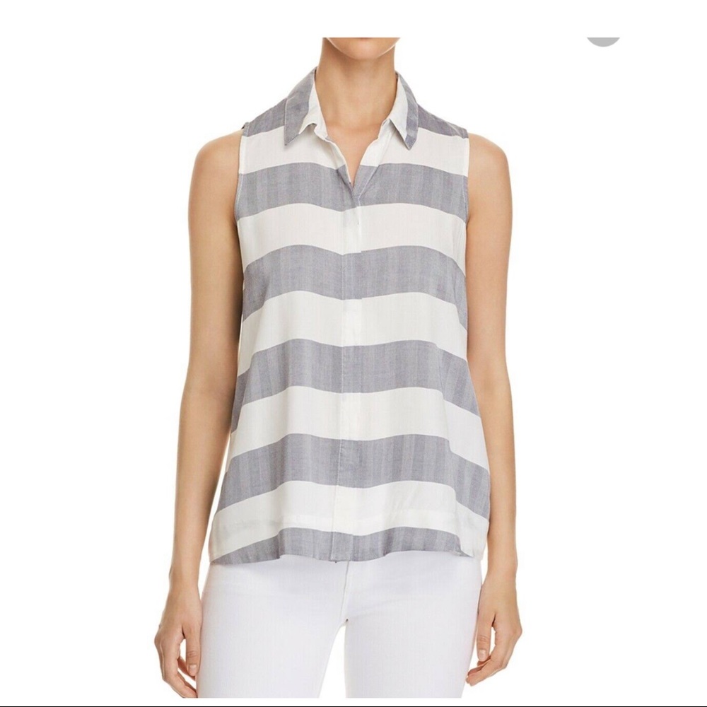 NEW CUPIO STRIPED SLEEVELESS BUTTON DOWN TOP SZ S